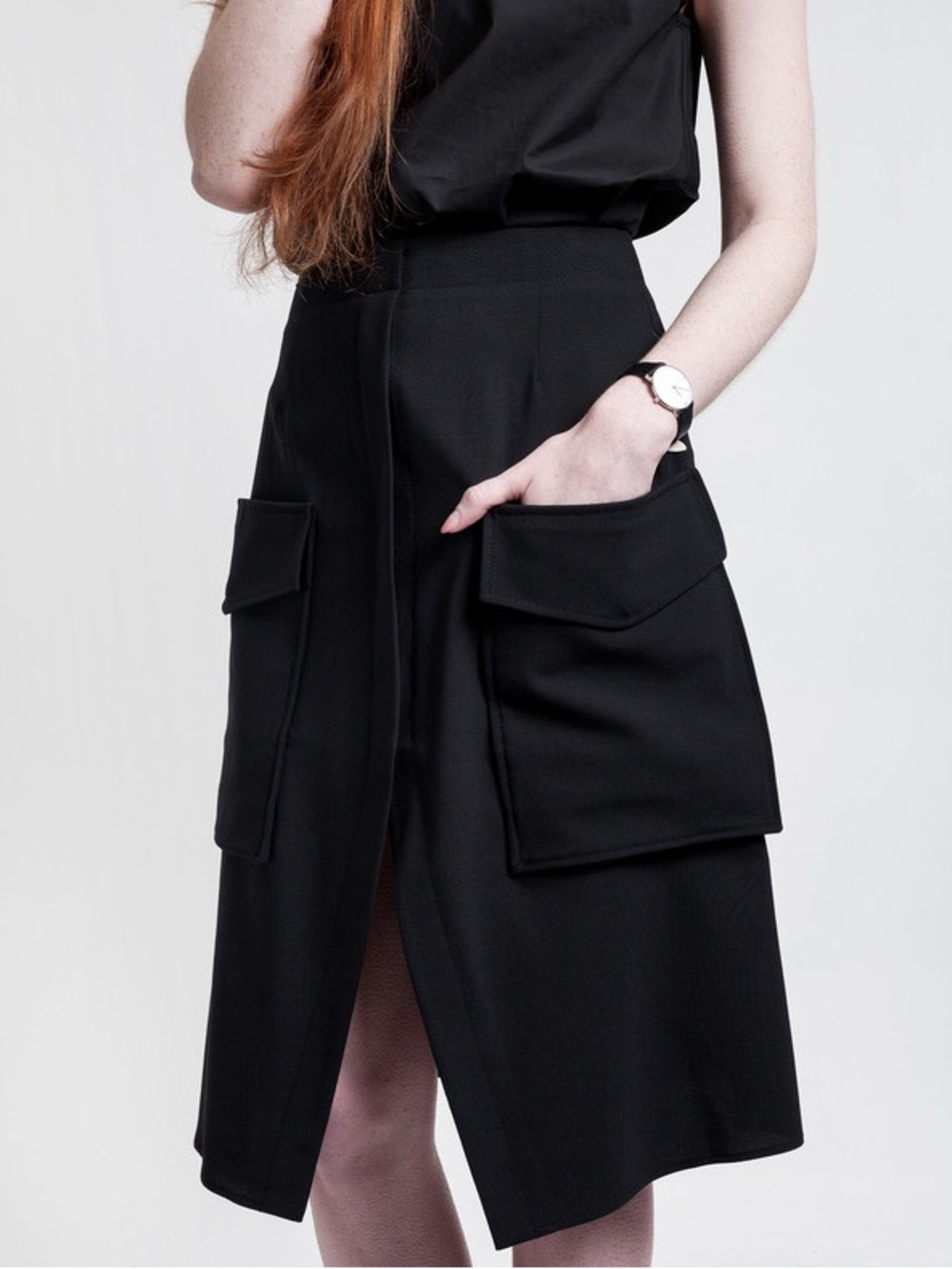 Acne Studios Pine Patch Black Wool Blend Cargo Midi Skirt Size 34